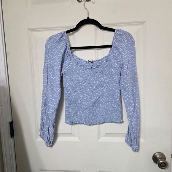 American Eagle Outfitters Light Blue Polka Dot Blouse - Picture 2 of 4